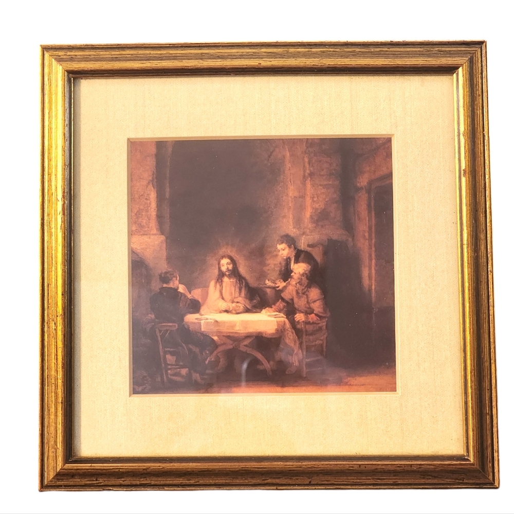 Vintage Rembrandt "Supper at Emmaus, 1648" Miniature Framed Print 6.5"X6.5"X0.5"